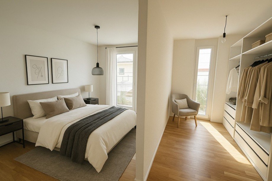 Visualisierung Schlafzimmer mit Ankleide Erdgeschosswohnung Winnenden