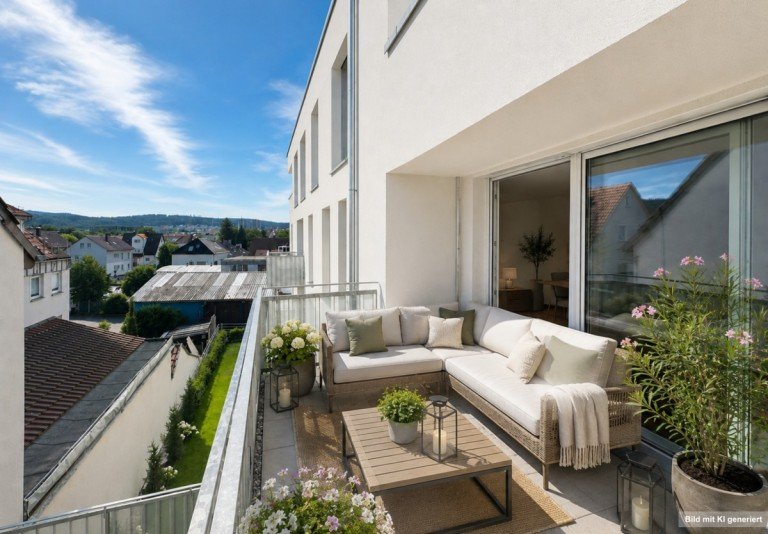 KI-Visualisierung Balkon Winnenden Etagenwohnung RESERVIERT: Zentral in Winnenden wohnen - 4 Zimmer - Balkon - Abstellraum!